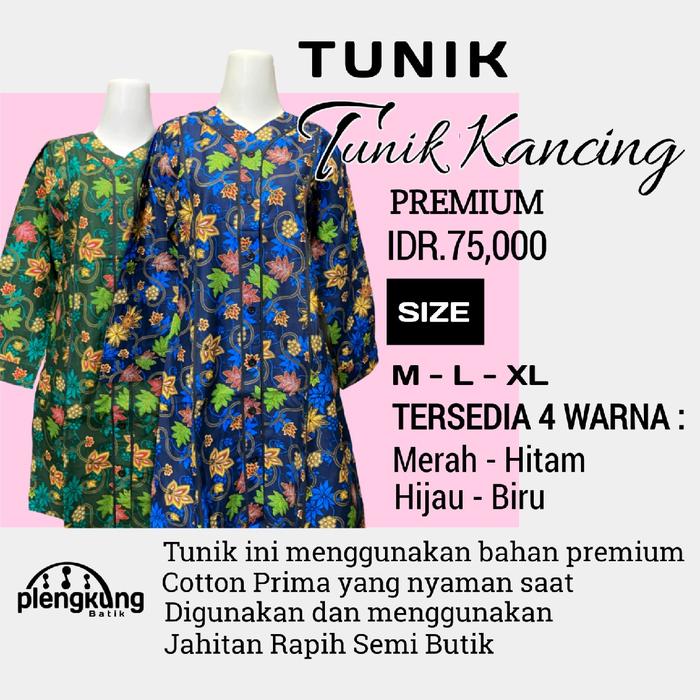 Tunik Kancing Batik Wanita Modern Dress Batik Wanita Katun Panjang Semi Butik Casual