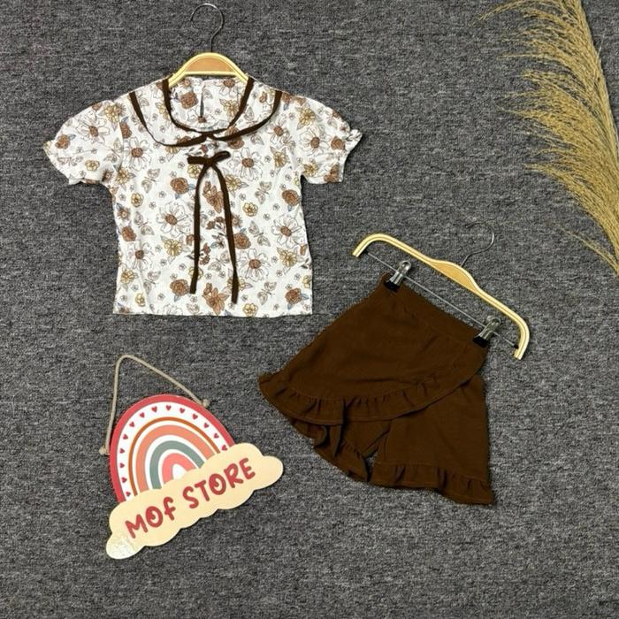 Oneset Fayolla Rayon Motif Flora Rokcel Cringkle Anak Perempuan 2-6 Tahun