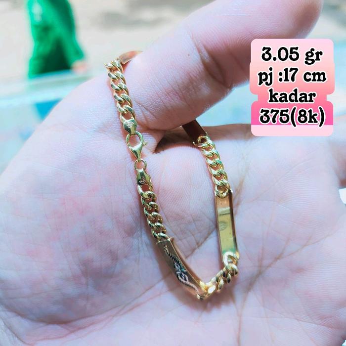 gelang tangan model rantai plat ukir emas kadar 375(8k)