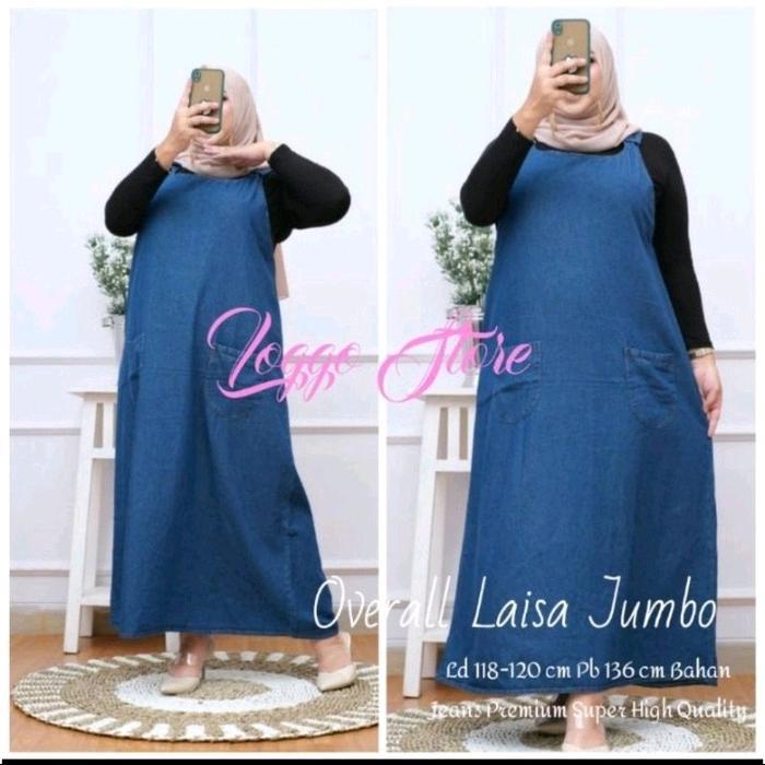 Overall jeans jumbo XXXL LD 130cm-120cm-100cm-Baju ibu hamil jumbo-Gamis wanita dewasa-Baju kodok bi