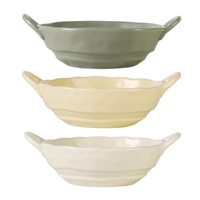 69HC Ceramic Soup Bowls Porcelain Serving Bowl with Doundle Handle