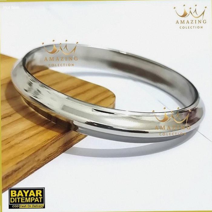 Gelang Benggali Bangle India Punjabi Baja Putih Monel Bulat Segitiga Baja Putih Pria Asli Anti Karat
