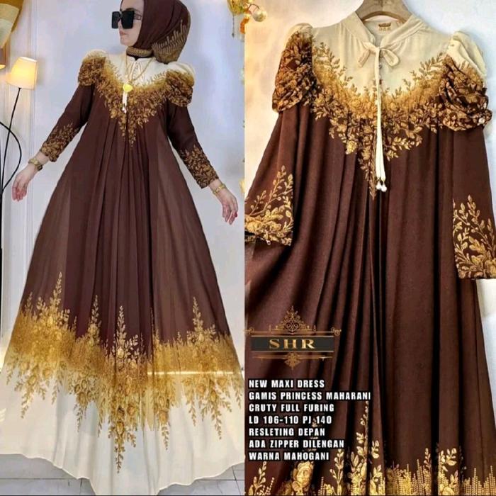 Gamis Pelangi Manis Ceruty Full Furing Original SHR Baju Muslimah Wanita Mewah Dress Panjang Jubah C