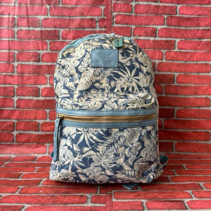 TAS RANSEL SHOOPEN ORIGINAL WANITA KANVAS WATERFROOF SECOND BRANDED BERMOTIF DAUN BIRU