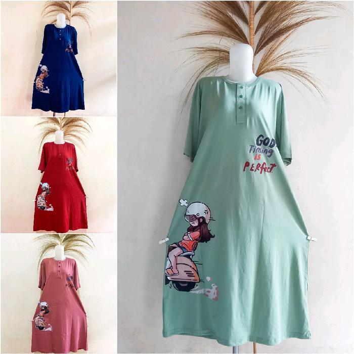 DASTER KAOS KATUN COMBED JUMBO BUSUI CASUAL KEKINIAN Wanita Kancing Kain Tebal Payung cantik mama mu