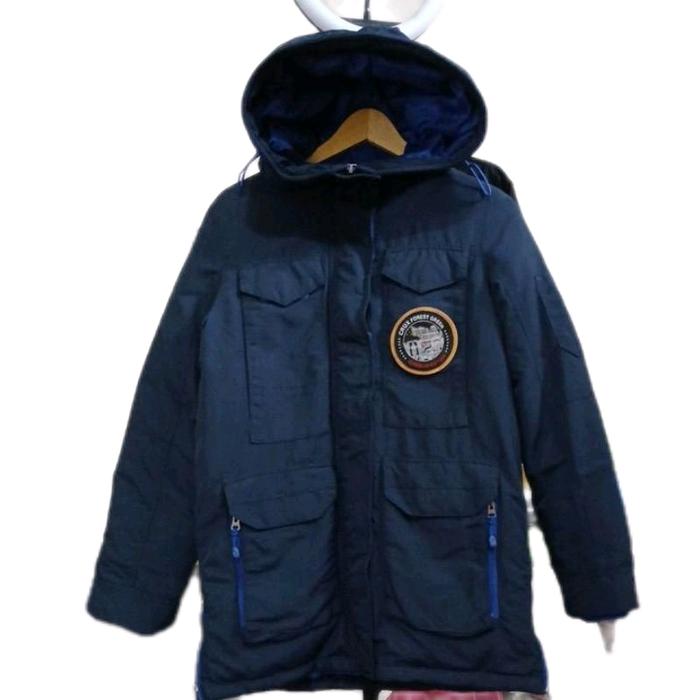 Jeket bulu angsa CRUX second Original warna navy pekat kaku super tebal resleting embos berat size L