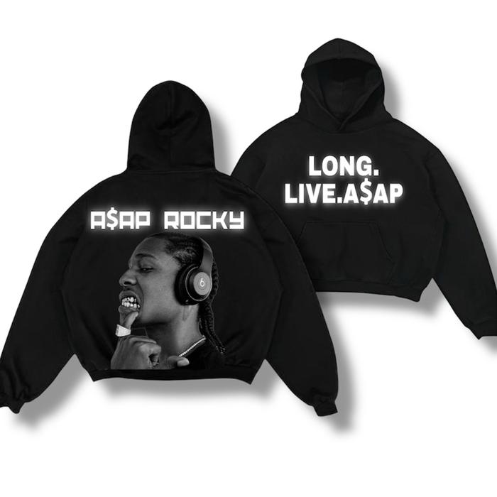 Hoodie Nyala Limited "ASAP ROCKY" Reflektif Boxy Fit 300gsm Tebal Premium sweater hoodie cowok