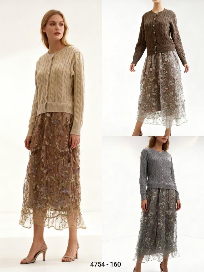 4754 Gamis Rajut II Fashion Pakaian Wanita II Maxi Dress - Rajut Kombinasi Brukat
