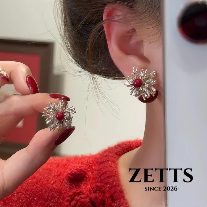 [Zetts] Anting model kembang api bola warna merah anggur dapat dipakai dua cara untuk wanita F278