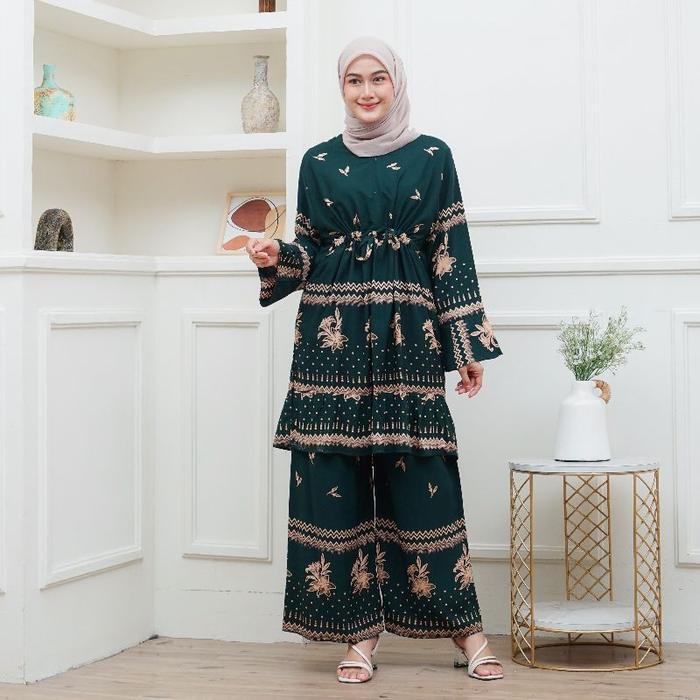 One Set Setelan Tunik Tunic Baju Atasan Wanita Muslimah Remaja Dewasa Lengan Panjang Lebaran Hari Ra