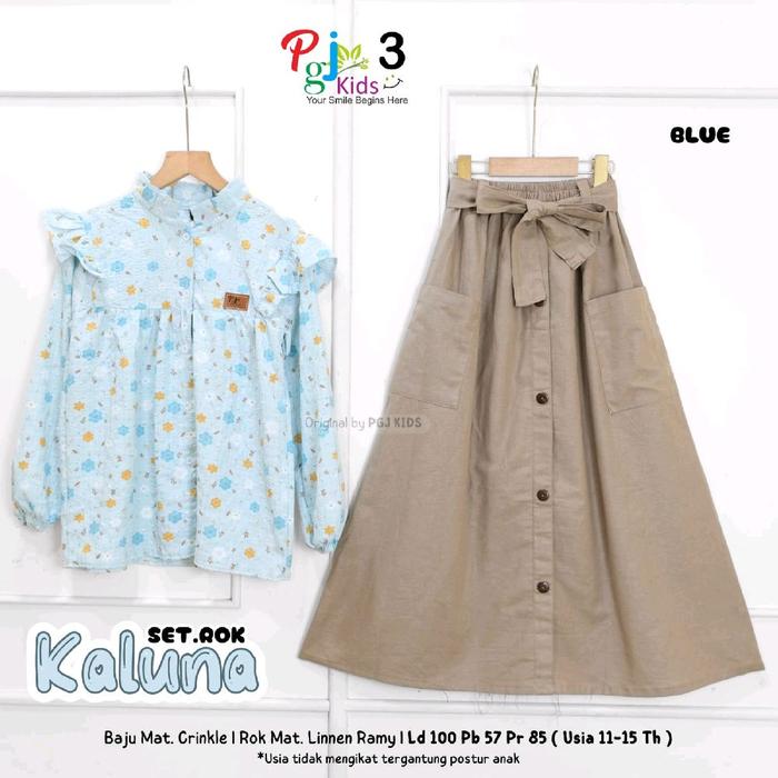 Kaluna Welthy nadila Set rok panjang anak motif bunga kotak usia 11-15 tahun by pgj kids l Set rok p