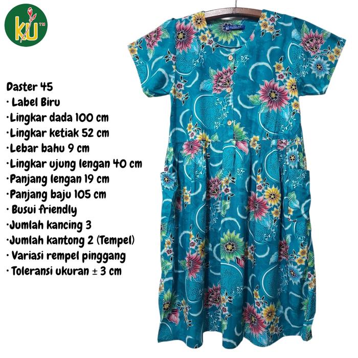 Kencana Ungu Daster 45 BR Padi Label Biru KUB LD 100 Kancing 3 Ibu Menyusui Busui Kantong Saku 2 Rem