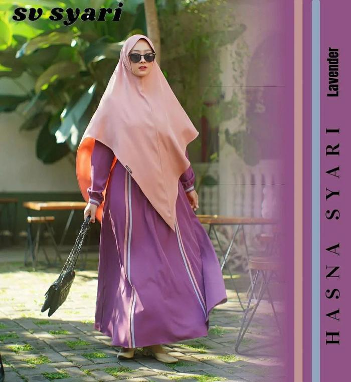 Hasna Model Baju Gamis Syari Set Hijab Terbaru Lebaran Tren 2026 Elegan Mewah Busui Jumbo Warna Mill
