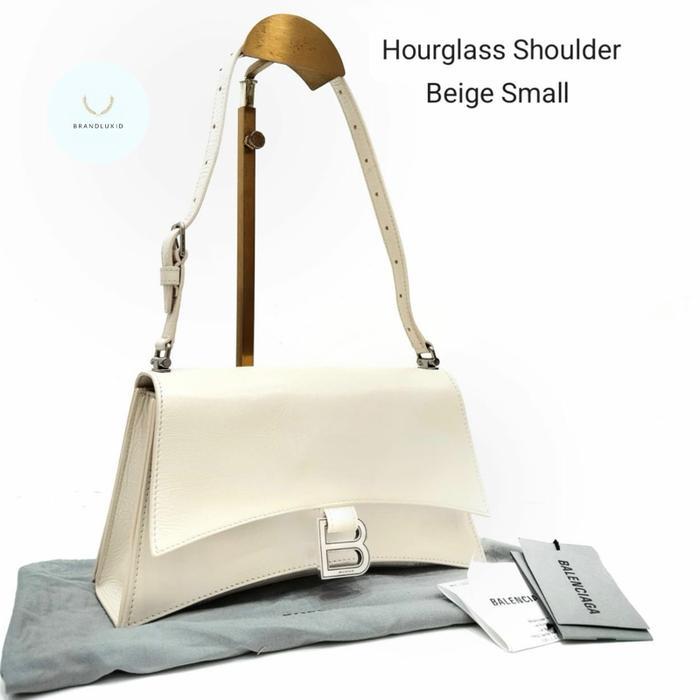 Balenciaga Small & Medium Hourglass Crush Shoulderbag leather Cream Beige SHW