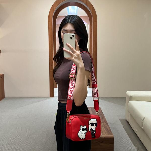 Tas KARL LAGERFELD ROUND DUO IKONIK CHOUPETTTE RED LEATHER CAMERA BAG 100% ORIGINAL