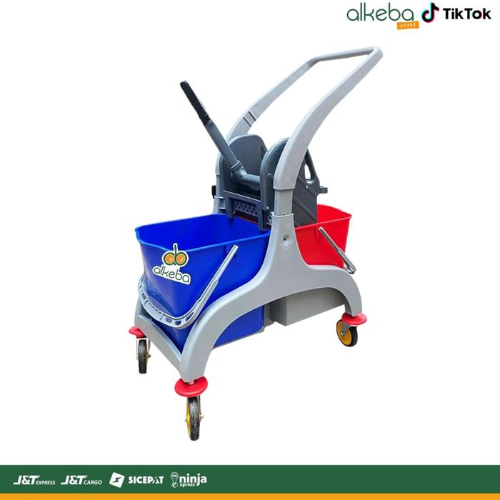 Double Mop Bucket 50 Liter Down Press Wringer Trolly