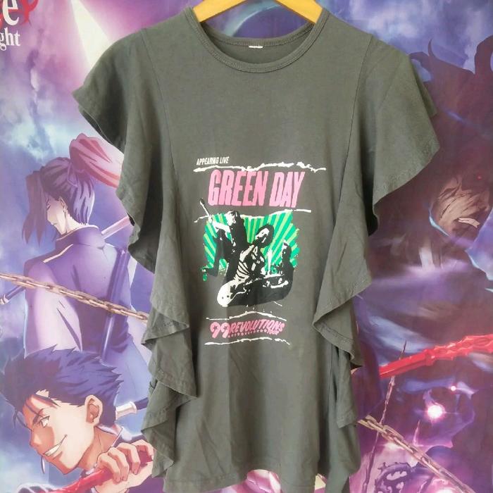 Green Day 99 Revolutions Inspired Ruffle Sleeve Long Tee Atasan Cewek Wanita Original Second Korea J
