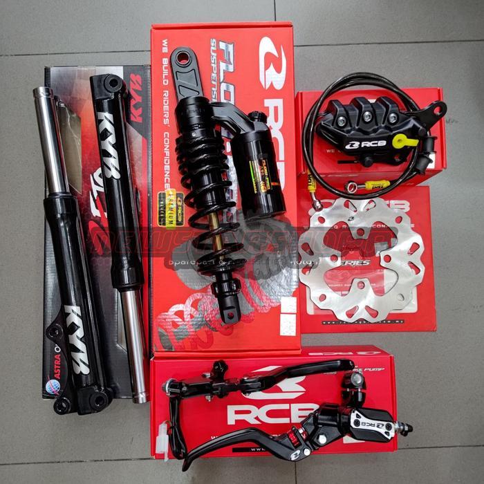 Paketan Master Rem RCB E3+ Plus 14mm set kanan kiri + Kaliper RCB 2 Piston + Shock Depan KYB Zeto + 