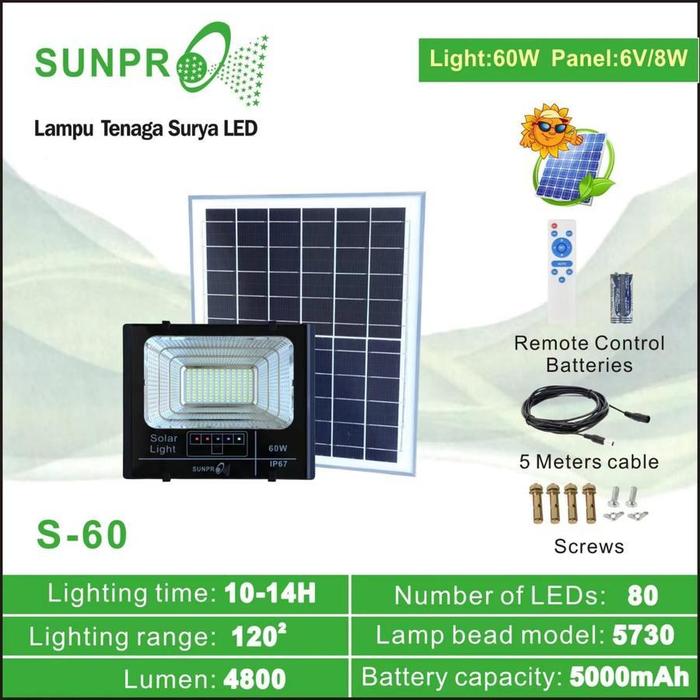 Lampu Sorot Led Solar Light SUNPRO S-60 | Lampu SUNPRO S 60 Lampu Taman Solar Light LED 60W Tenaga S