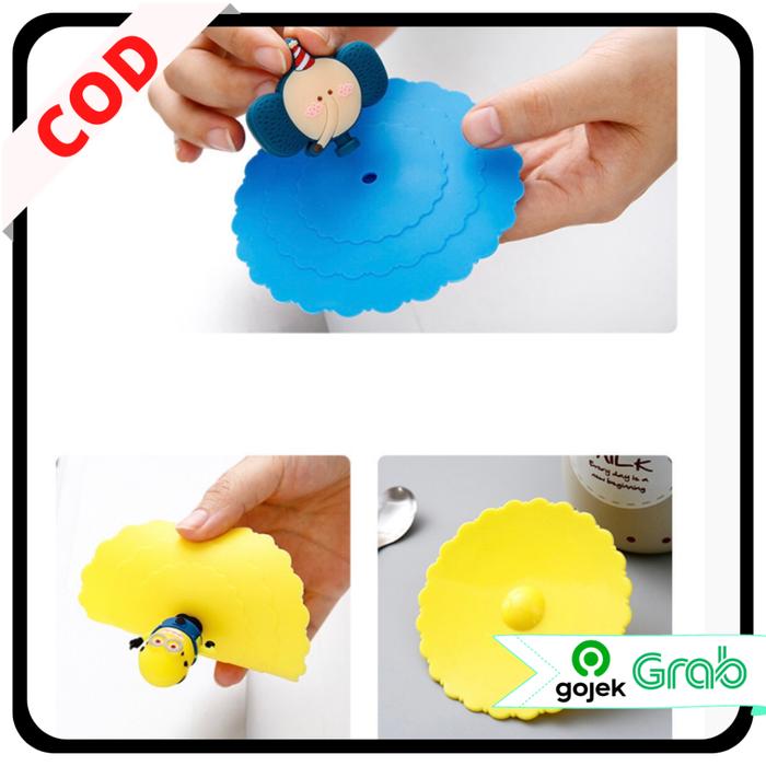 KAISSO - TUTUP GELAS SILIKON KARAKTER LUCU | TUTUP CANGKIR SILICONE UNIK KEDAP UDARA ANTI DEBU