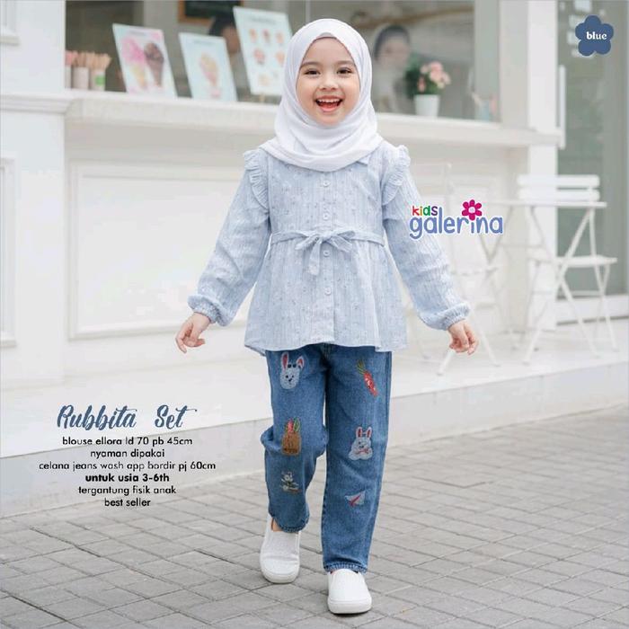 Setcel Anak Terbaru super lucu Rubita Set by Galerina Blouse set celana jeans bordir trendy