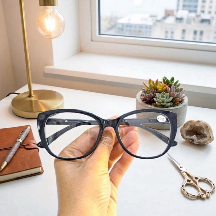 kacamata baca double baca dan jalan frame cat eye lensa tangkai pering +1.00 sd +3.00 JS203D-R