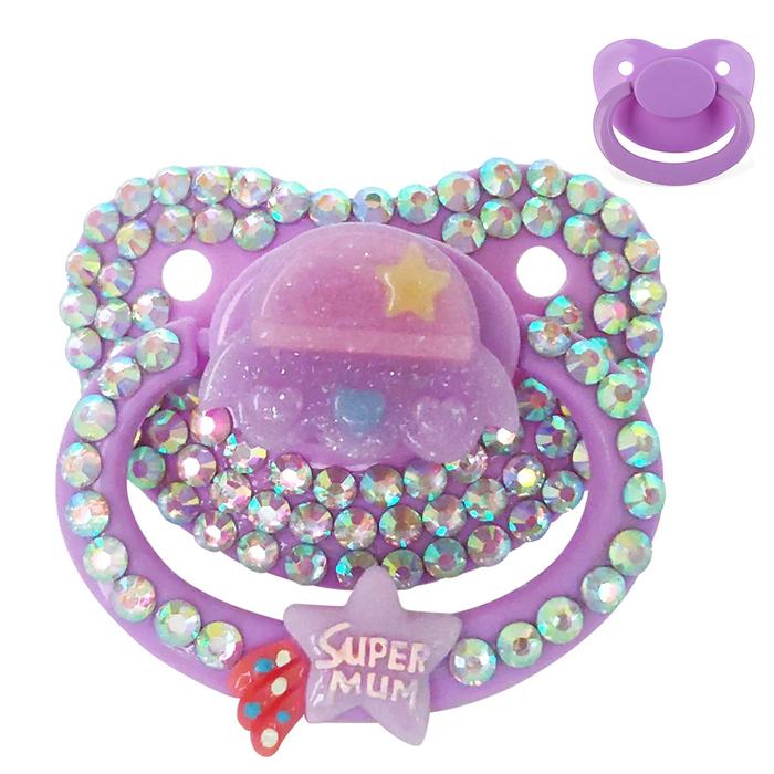 100% Handmake Cute Purple Spacecraft Pattern Adult Baby Pacifier Silicone Adult size Pacifier abdl D