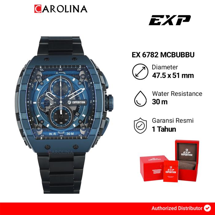 Jam Tangan Pria Expedition Exp Chronograph EX 6782 MCBUBBU Blue Dial Black Stainless Steel Strap