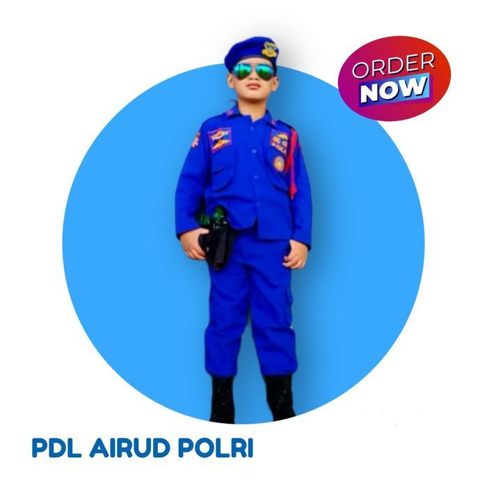 OBRAL PDL Airud Polri Baju Karnaval Anak Pol Airud Warna Biru Komplit Emblem & Aksesoris Kostum Fash