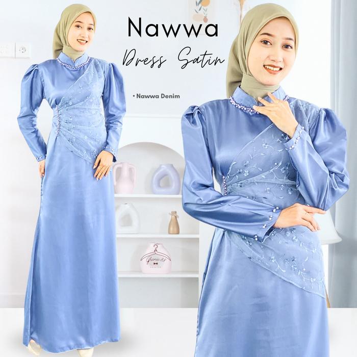 (Msb) Nawwa Dress Maxi Gaun Pesta Kondangan Gamis Lebaran Atasan Wanita Mix Brokat Bridesmaid Satin 