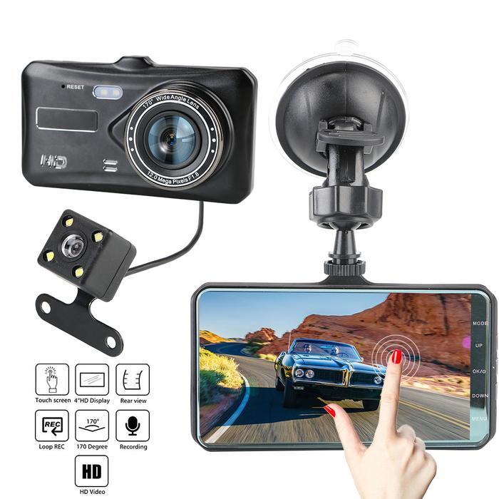 12V Car DVR Rear View Camera Dual Lens Dash Cam Video Recorder DashCam Touch Screen 4 inch 1080P 32G