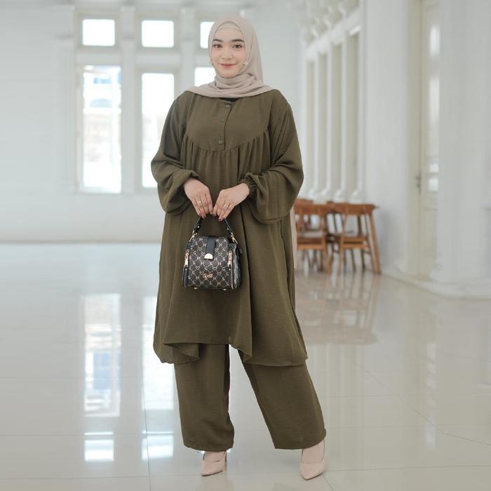 Aga Chic One Set Ld 150 - 130 Jumbo Polos Bahan Crinkle Airflow Premium Tebal Adem Busui Anti Kusut 