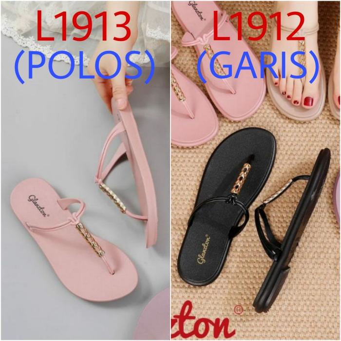 L1913-13 Sandal Glanzton Tali Kabel Chrome Terbaru Wanita Jepit Karet Sendal Flat Japit Jelly Cewek