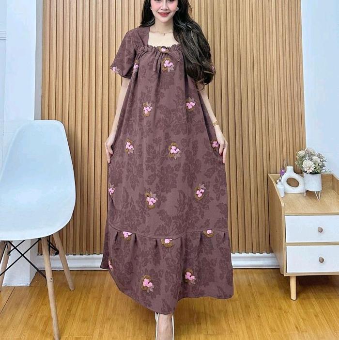 Daster Fuji Crinkle Premium Motif Bordir Dress Nyaman Kain Lembut Bunga