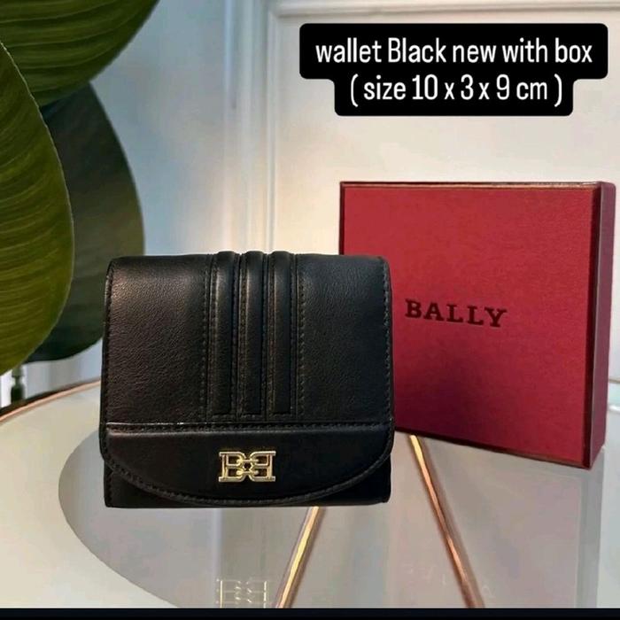Bally Dompet Wanita Hitam Original dengan Box Ukuran 10 x 3 x 9 cm Baru