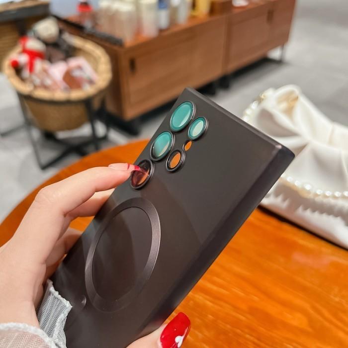 Soft Case Matte Magnetik Support Magsafe Wireless Charging Phone Case Silikon With Ring Lensa Kamera