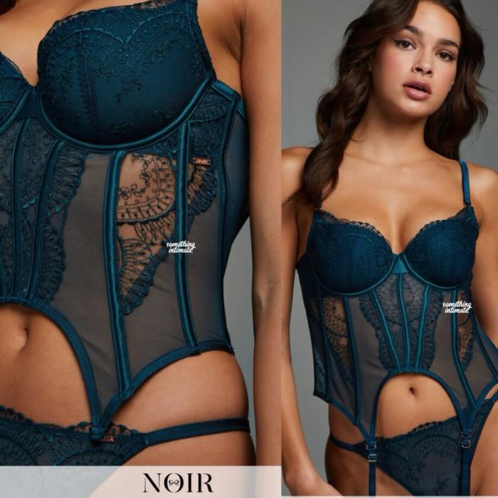 Hunkemoller Vero Bombshell Pushup Black Lace Corset Bustier Long Torso Bodice Hot Mesh Lingerie Body