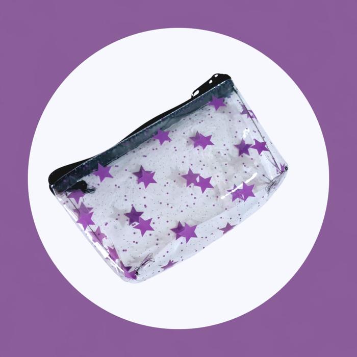 Dompet Mika PVC Serbaguna Transparan / Pouch Kosmetik Waterproof Motif Ungu / Pouch Wanita Terlaris