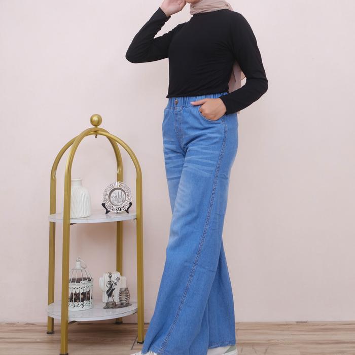 Aruna Celana Jeans Skena Anak Perempuan Pinggang Karet Light Blue I Fashion Cewe Kulot Skena