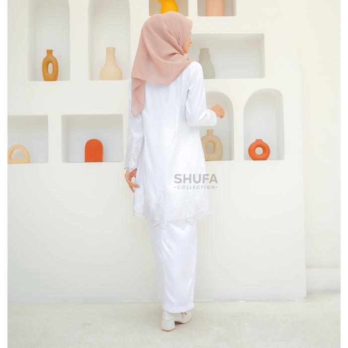Baju Setelan Kurung Melayu Wanita Modern Brokat Renda Akad Adat Malaysia Perempuan Putih Atasan Bawa