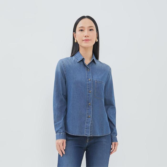 Geela Official - Aneska Dark Blue Denim Shirt (G.11682) | Kemeja Wanita