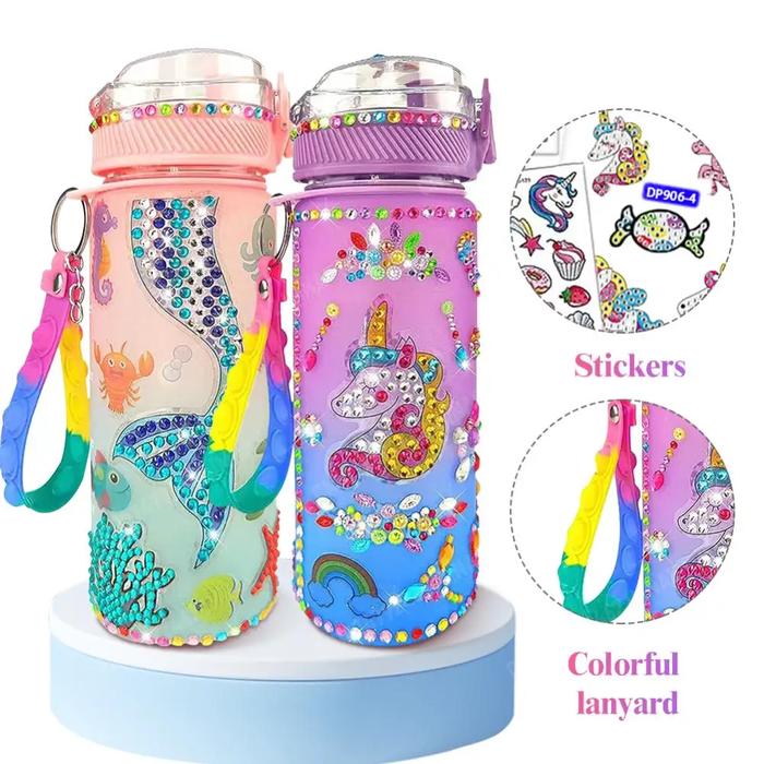 600ml Decorate Water Bottle with Glitter Diamond Diamond Stickers Bottle Creative Student School Ket