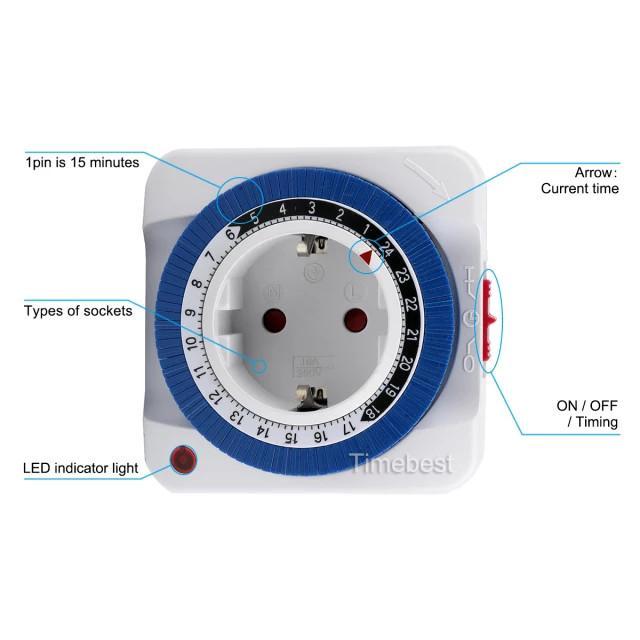 Stop kontak timer listrik manual analog 24 jam power plug timer