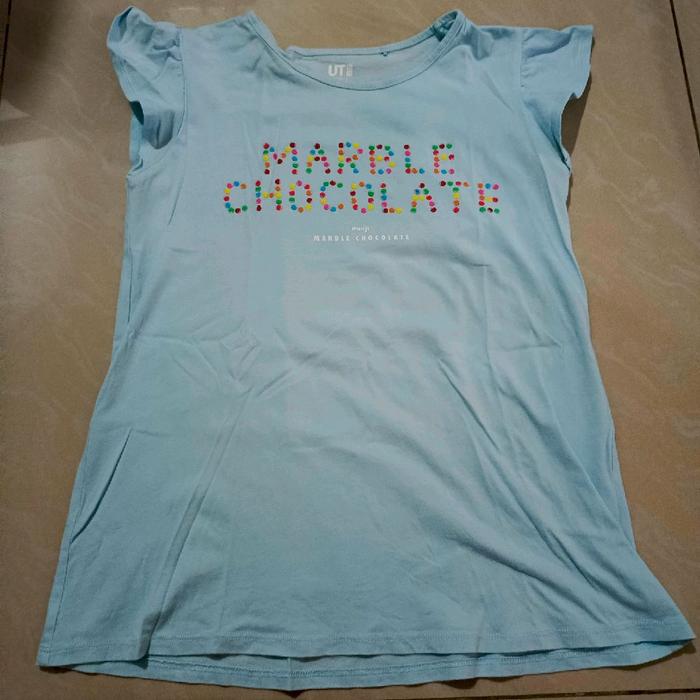 Uniqlo Meiji Marble Chocolate Light Blue Kids Tshirt