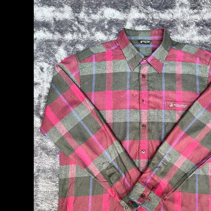 Thrift Kemeja Lengan Panjang Flannel Beverly Hills Unisex Like New Baju