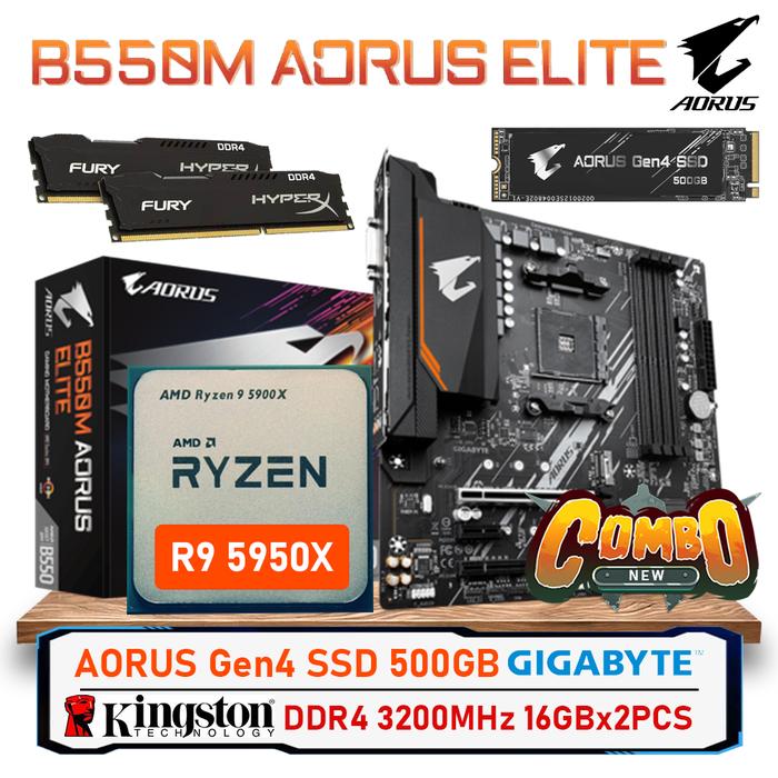 AMD RYZEN 9 5950x CPU Combo Gigabyte B550M AORUS ELITE AM4