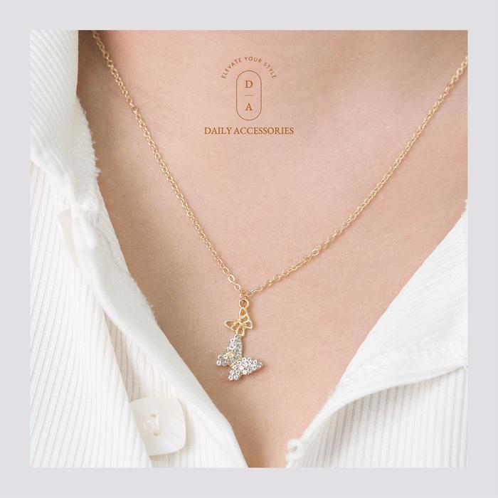 Giuliana Double Butterfly Necklace - C010 Berlian Perak