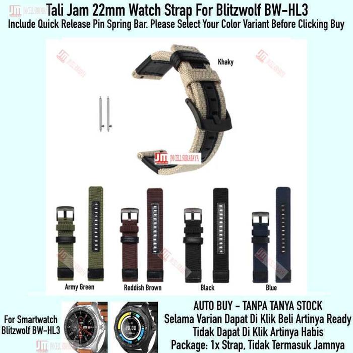 [PREMIER-W] WATCH STRAP BLITZWOLF BW HL3 BWHL3 - TALI JAM 22MM WOVEN NYLON BLACK BUCKLE HIGH QUALITY