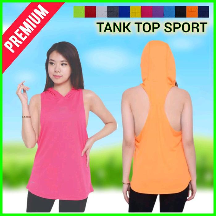 GOTTADNKUA - Tanktop Hoodie Sport Wanita Tank Top OlahRaga Yoga Kaos Lari Cewek Sexy Atasan Senam Ru