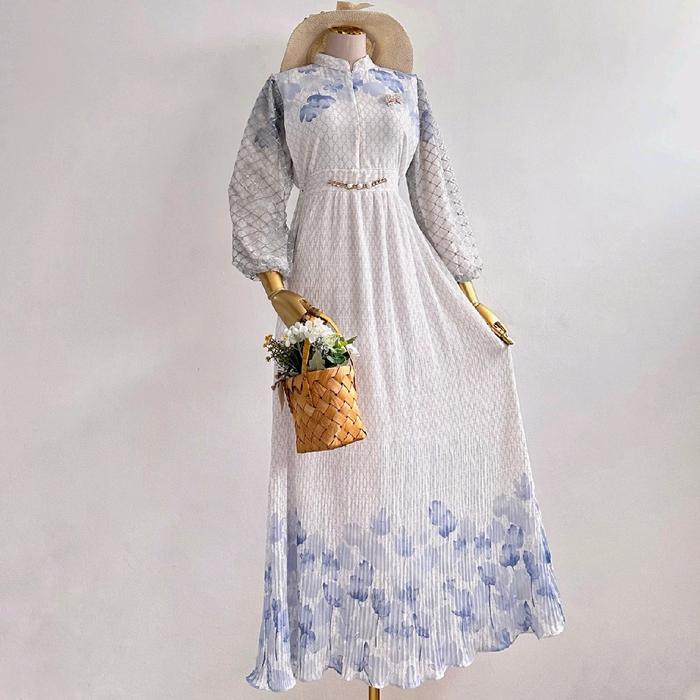 ELZIRA SOPHIA PLEATS MAXI DRESS LD 104 | GAMIS FLORAL VINTAGE KOREAN STYLE CERUTY PLISKET LIDI MIX B